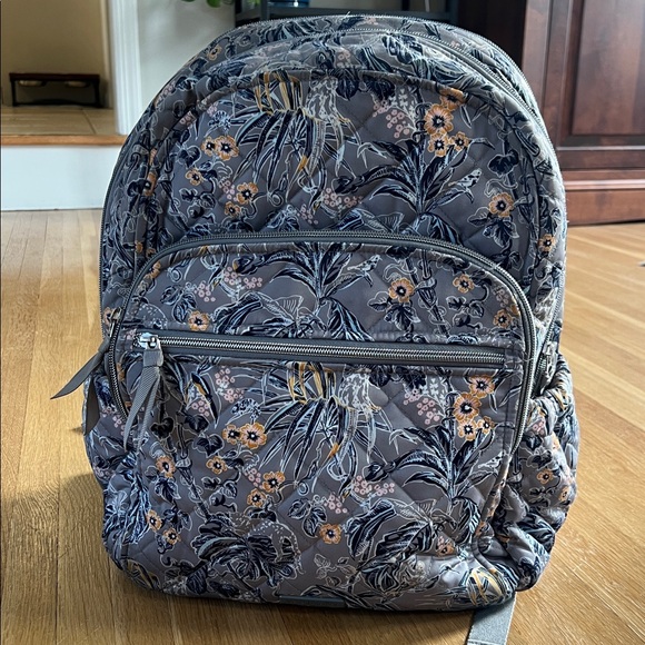 Vera Bradley quilted Campus Backpack laptop gray floral - Picture 10 of 10